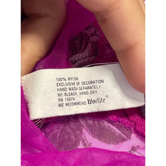 Woolite Sheer Lace Hem Short Open Cardigan Womens Size Medium Hot Pink VTG Fairy - Picture 8 of 10